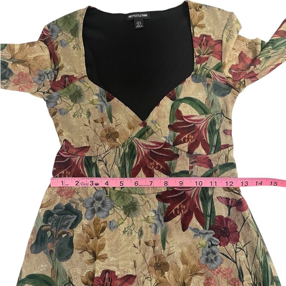 Pretty Little Thing Floral Mesh Mini Shift Dress Neutral Sz 4 Whimsy Fairy Y2K - Picture 9 of 12